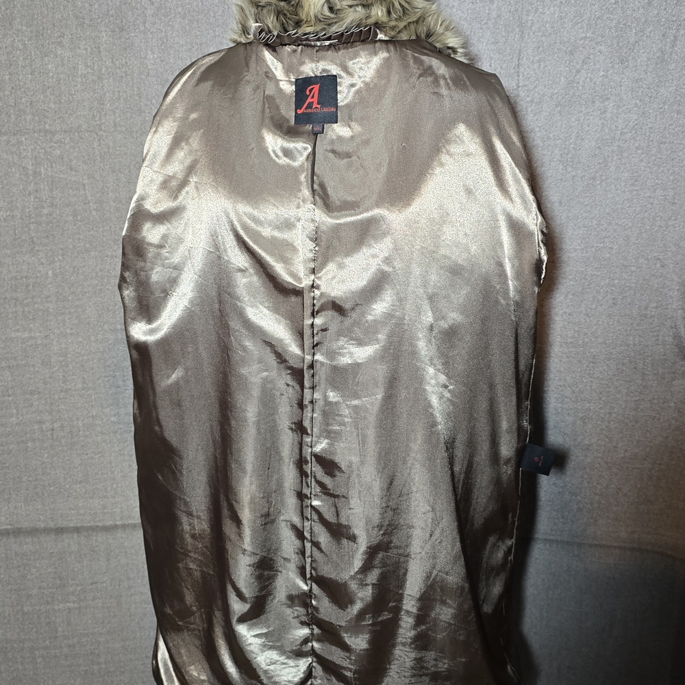 Adrienne Landau Brown & Cream Faux Fur Trim Spotted Kimono Jacket Womens Large - Picture 15 of 15